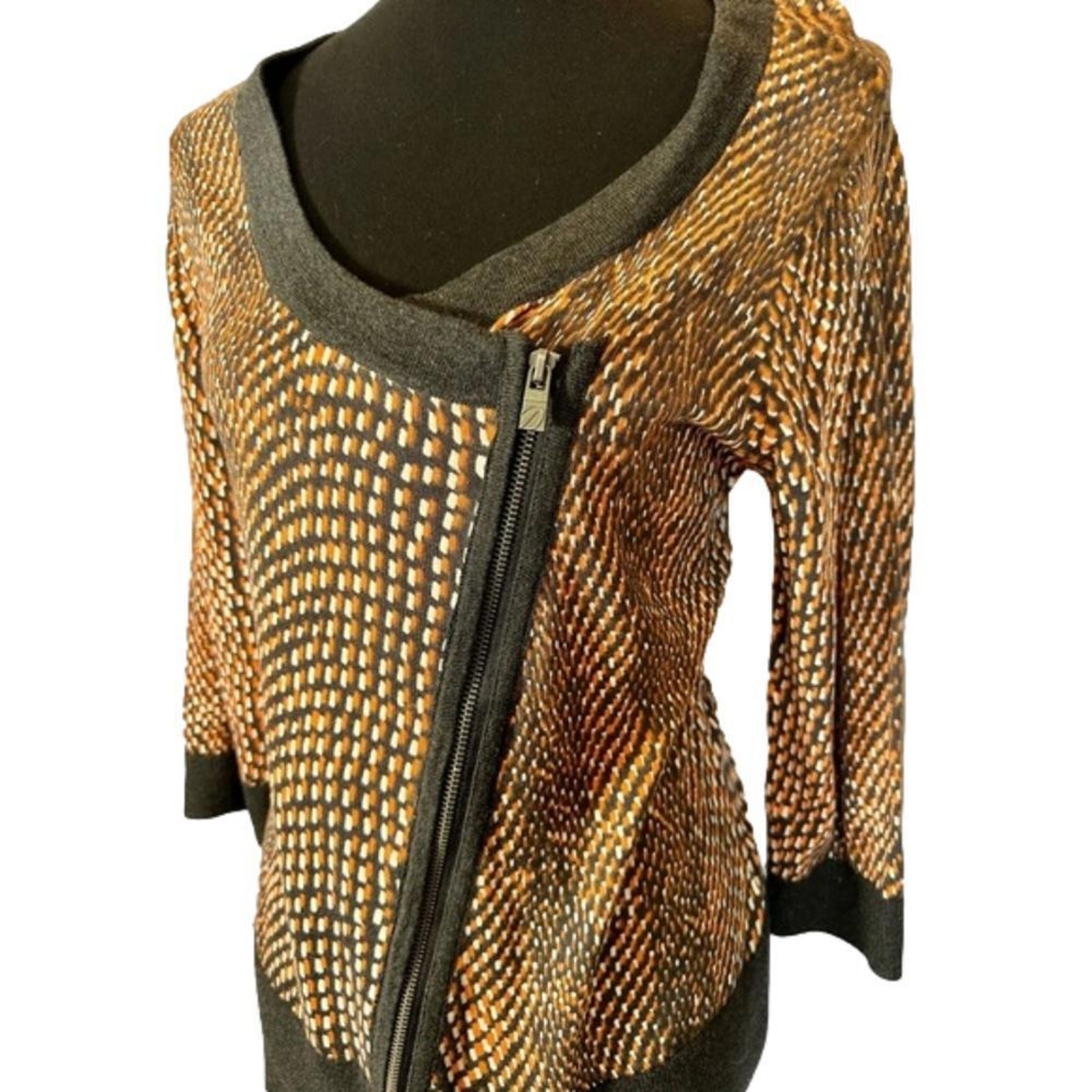 Spanner Chic Zip-Front Patterned Sweater Large - image 3