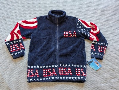 Black Mountain Jacket Mens Small Navy USA Flag Fleece Full Zip Patriotic Sherpa