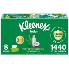 Lotion Facial Tissues with Coconut Oil, 8 Flat Boxes, 180 Tissues Per Box, 3-Ply