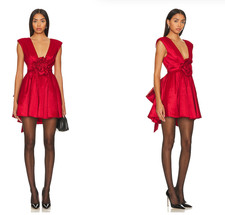 New Red Deep V Cut For Love and Lemons dress  with large bow in size XS