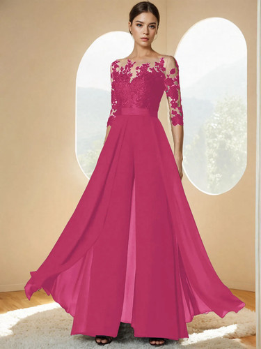 Brautmutterkleid Hochzeitsgast Elegant Party Chiffon Spitze Applikationen Heiß - Bild 31 von 40