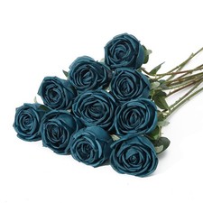 10 Pcs Fake Roses, Artificial Silk Rose Flowers with Long Stems, Realistic Fa...
