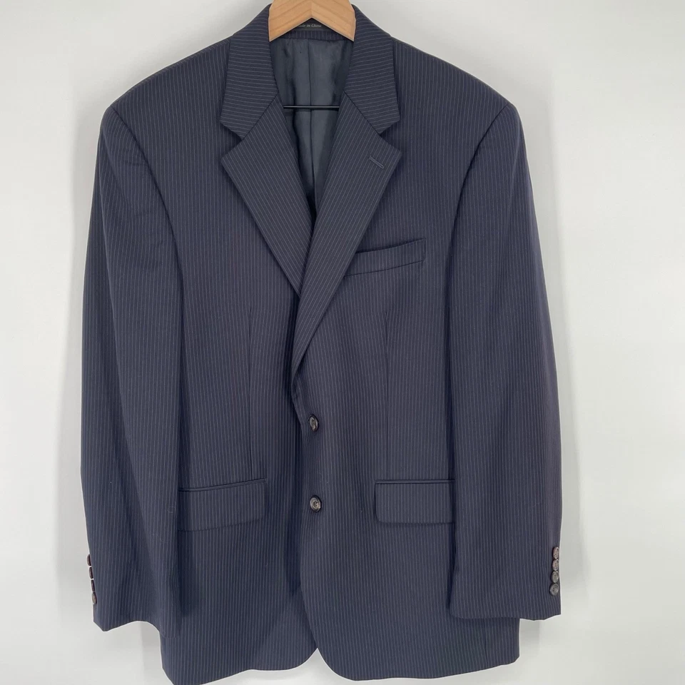 Terno masculino Lauren Ralph Lauren 2 peças lã 40R 34x30 listra azul marinho plissado azul marinho - Imagem 3 de 4