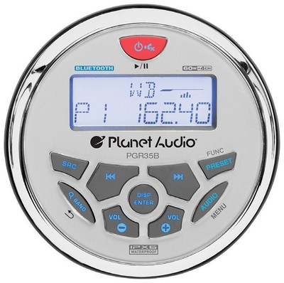 PLANET AUDIO PGR35B Round Marine Radio (3.5'' Diameter) Bluetooth Rear Aux Input