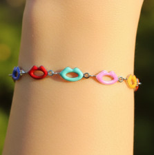 Silver Tone Rainbow Lip Charm Bracelet Silver Plated Designer Bracele