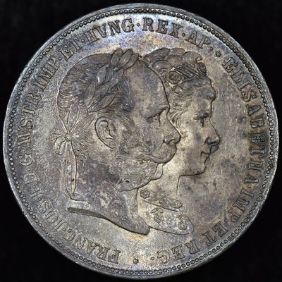 1879 AUSTRIA 2 GULDEN   CH-AU ALMOST UNC   SILVER COIN HUNGARY WEDDING ANV 38L