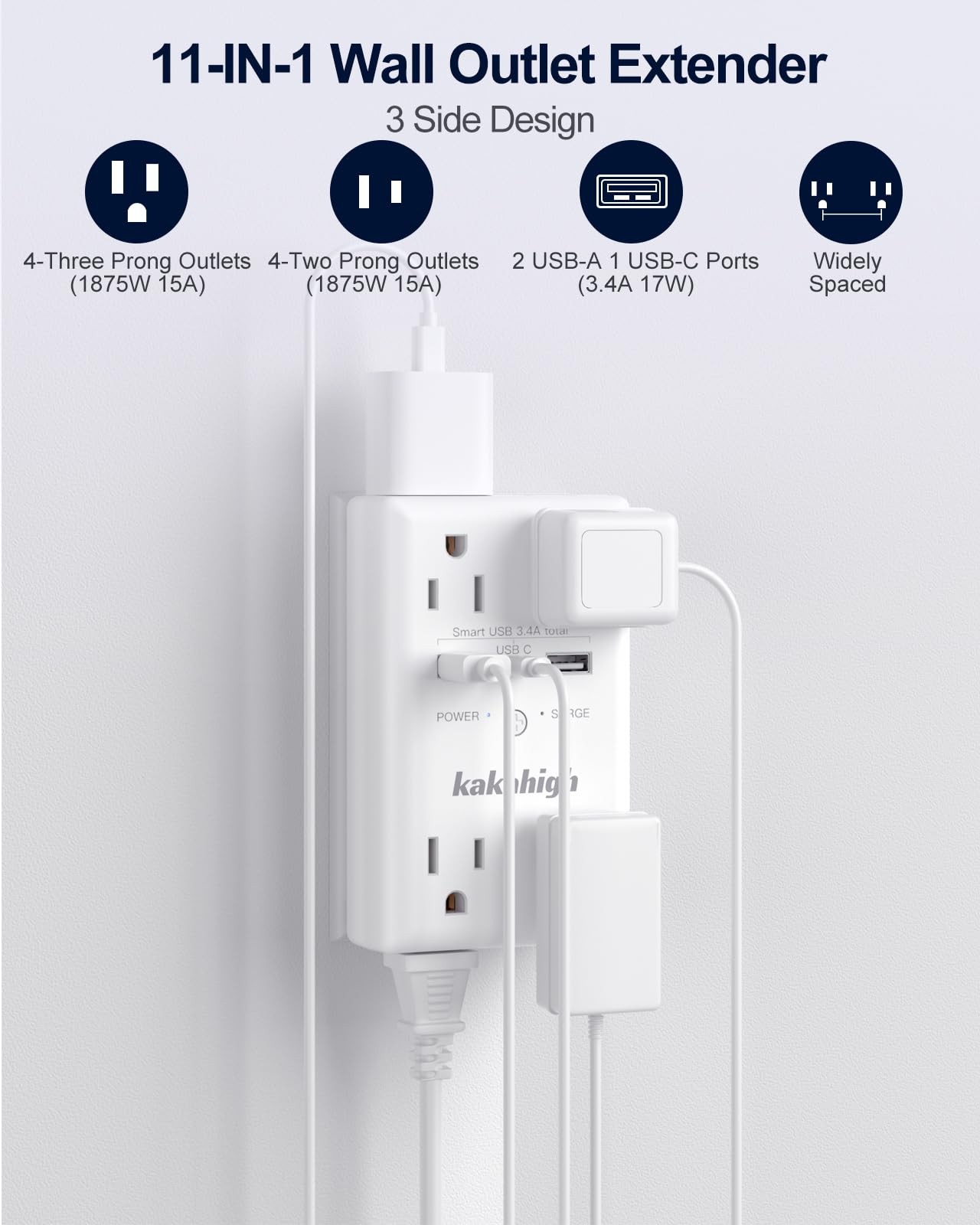 Wall Outlet Extender with Screw, 8 Way Outlets with 1680J Surge Protected, Mu...