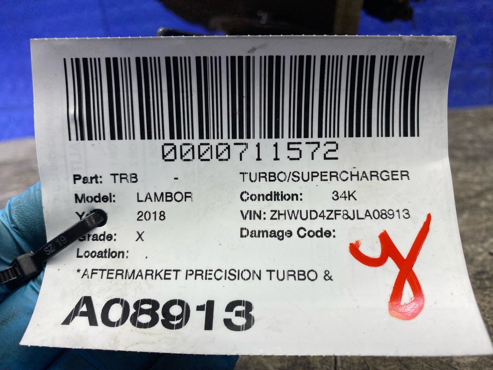 LAMBORGHINI HURACAN AWD 5.2L LEFT SIDE ENGINE MOTOR TURBO CHARGER 21126210149