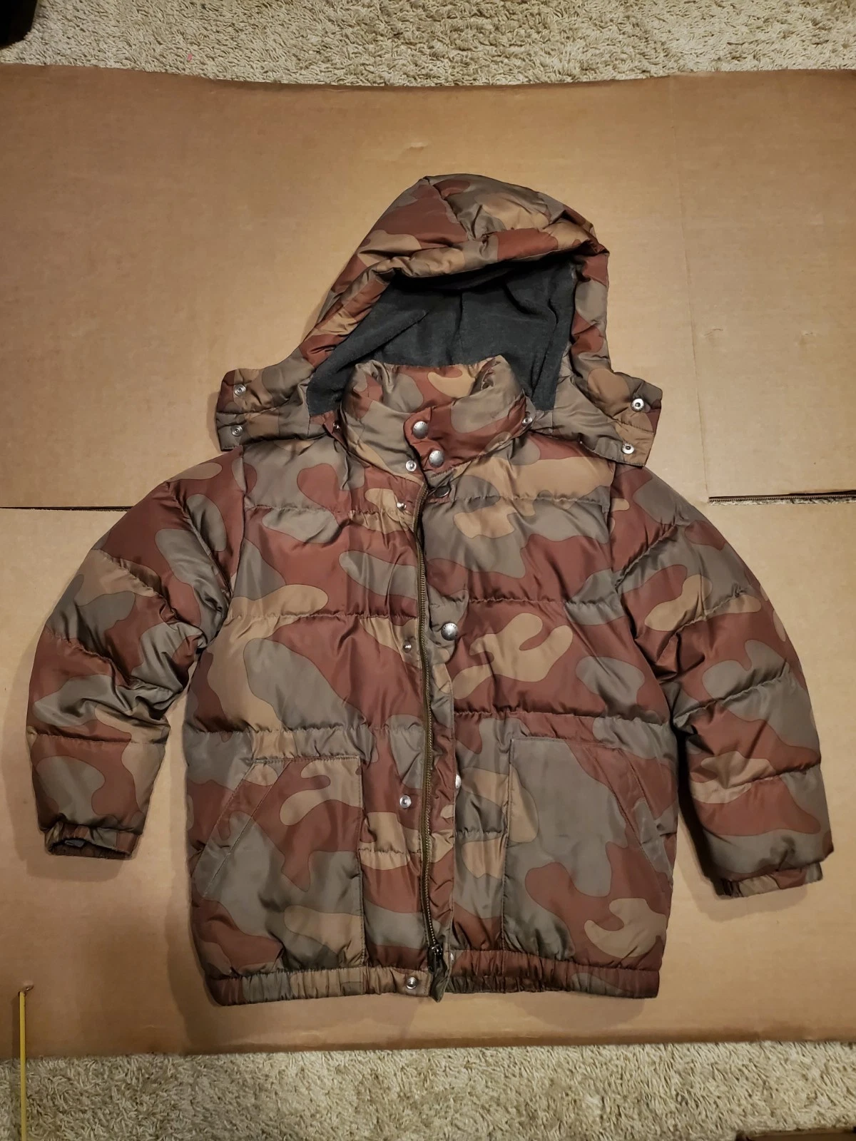 Gap Kids Jacket Boys Medium Green Camo Down Puffer Fleece Lined Outdoor Ski