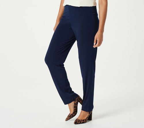 Susan Graver Damen Hose Gr. M Essentials Reg Liquid Knit Straight Blau A228083