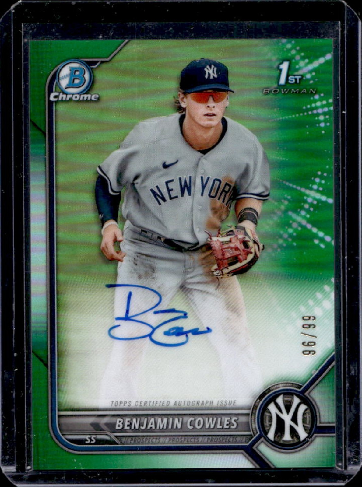 2022 Bowman Chrome Benjamin Cowles Auto Green Refractor 1st #96/99