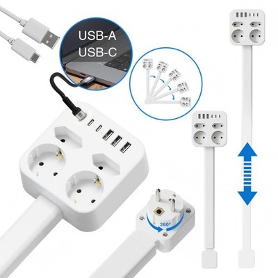3/4-fach Steckdosenleiste mit USB-C & USB Überspannungsschutz Ausziehbar Kabel