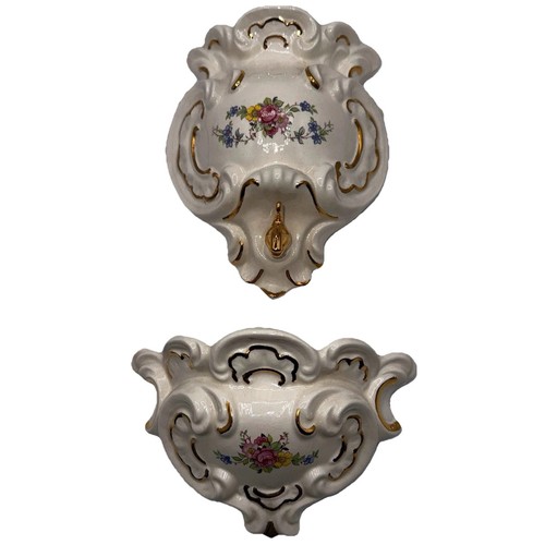 2 Piece Vintage Ceramic Wall Pocket Fountain Set - Picture 2 of 15