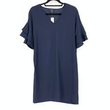Banana Republic Women's Size 4 Ruffle Sleeves Shift Dress Navy Blue NEW