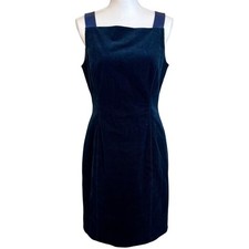 ELIE TAHARI Navy Corduroy Square Neck Sheath Dress Sz 10 Preppy Academia Fall