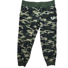 True Religion Mens Large Camo Jogger Sweatpants Green Camouflage Fleece Lined