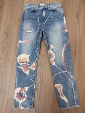 Hudson Womens Floral Print Straight Leg Jeans Size 26 Light Wash
