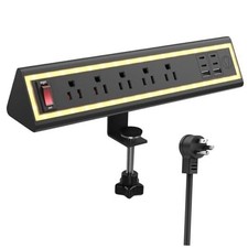 Desk Clamp Power Strip with Nightlight, 40W Fast 5 Outlets 6 USB Ports Black