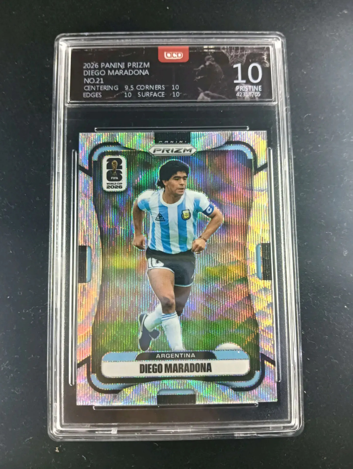 Diego Maradona #21 Wave Refractor 2026 Panini Prizm World Cup OCD 10 LN05