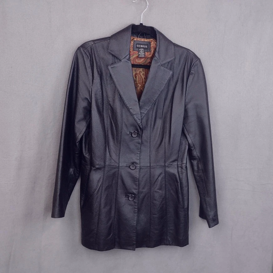 Blazer de couro genuíno George marrom jaqueta corte reto comprimento quadril médio - Imagem 4 de 4