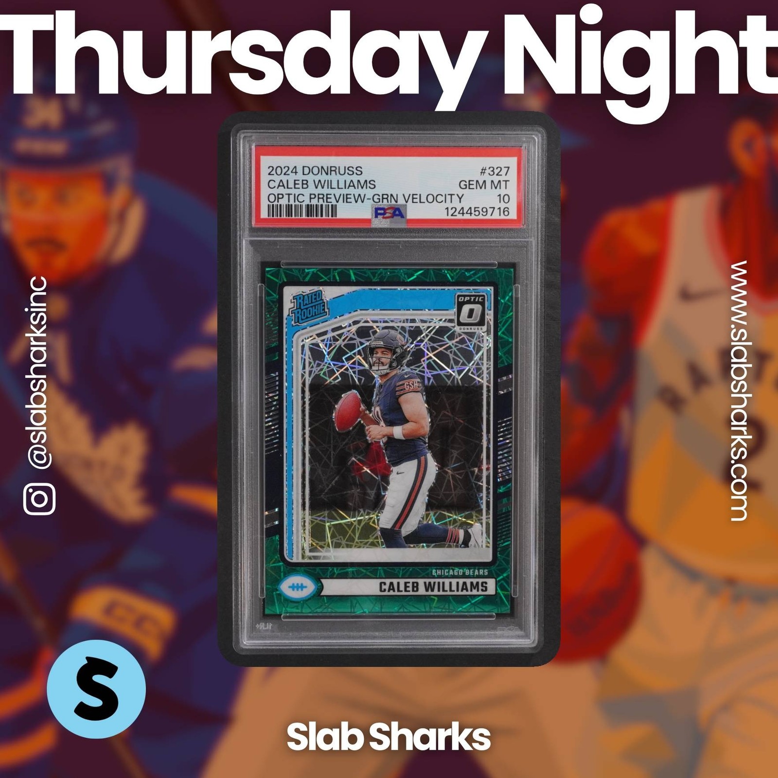 Caleb Williams Panini Donruss #327 Optic Preview-Green Velocity