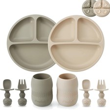 Silicone Baby Feeding Set 2 Pack Silicone Divided Suction Plate and 2 Pack T...