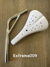 Viscount Dominator Seat Bmx Hard Shell WHITE with Laid Back Seat Post 25.4mm 7/8