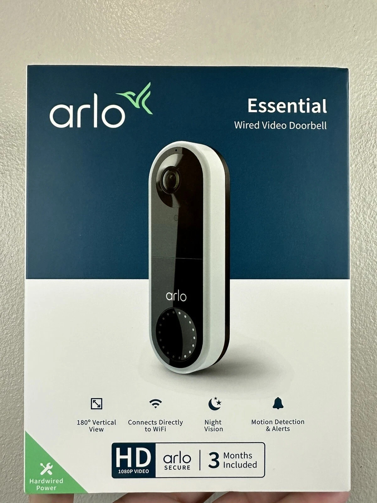 Arlo Essential Wired Video Doorbell - HD Video, 180&deg; View, 