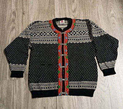 Noreg 1812 Sweater Mens L New Wool Fair Isle Cardigan Silver Clasp Vintage 