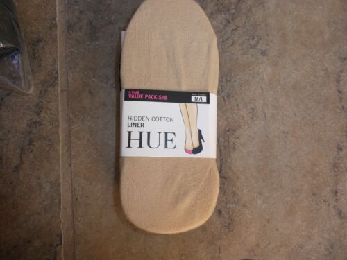 NWT! Hue M/L Hidden Cotton Liner Black Beige 4 Pair Value Pack U12959