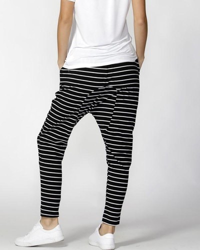 BETTY BASICS JADE PANT DROP CROTCH LOUNGE PANTS, BLACK WHITE STRIPES_SIZE 8-22 - Picture 5 of 5