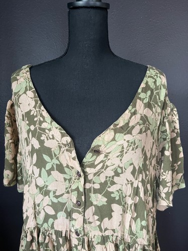 Vintage 90s Dress Women's 20W Swing Skirt Floral Foliage Print Grunge Rayon - Picture 4 of 8