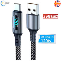 USB A to Type C Cable Digital Display 7A 120W Fast Charger Braided USB-C Lead 2M