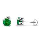 Screw Back Earrings Solid Sterling Silver 1 ct. Emerald Round Basket Set Stud