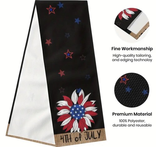 New 4th Of July Sunflower Table Runner 13x72 Memorial Day Patriotic Decor Mantel - Picture 4 of 6