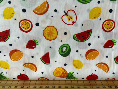 Rose & Hubble 'Tooti Fruiti' 100 % Baumwolle Stoff von 1/4 Meter * Melone Kirsche Kiwi