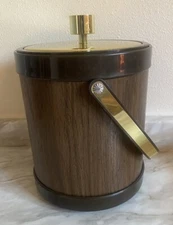 Vintage ATAPCO Retro Wood Grain Pattern Ice Bucket Made in USA