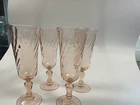 4 Vintage Arcoroc France Rosaline Pink Swirl champagne flutes-6.5"