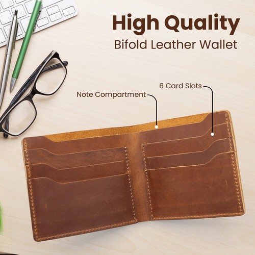 Genuine Leather Wallets for Men Handmade Bifold Men's Wallet Extra Capacity - Picture 26 of 43