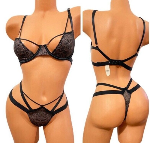 Lined Demi Bra 32D Thong Panty 
