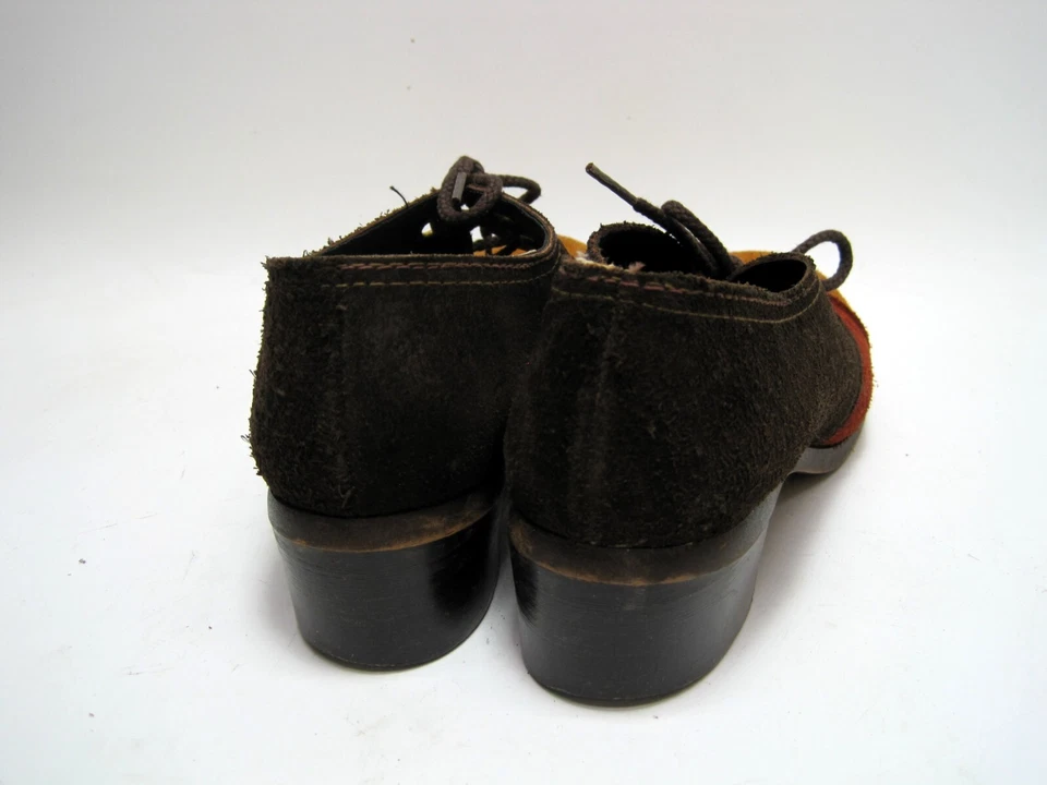 Zapatos de plataforma discoteca de colección años 70 tri-tono gamuza cuero talla 6 1/2 para mujer Foto 4 de 4