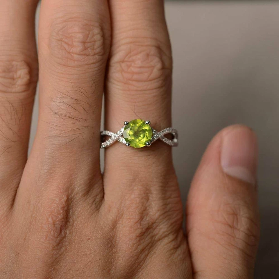 1.90ct Round Cut Green Peridot Engagement Ring in 14k White Gold Finish - Image 3 of 4