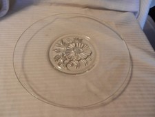 Glass Round Cake or Dessert Cake Stand with Embossed Flower in Center