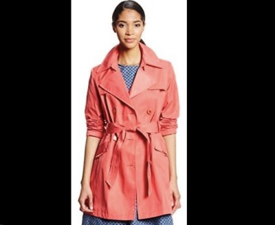 VIA SPIGA Pink Coral Spring Water Resistant Double Breasted Trench Coat,  Size XS
