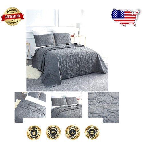 Stylish Grey 3-Piece Quilt Set - Lightweight Reversible Bedding for All Seasons