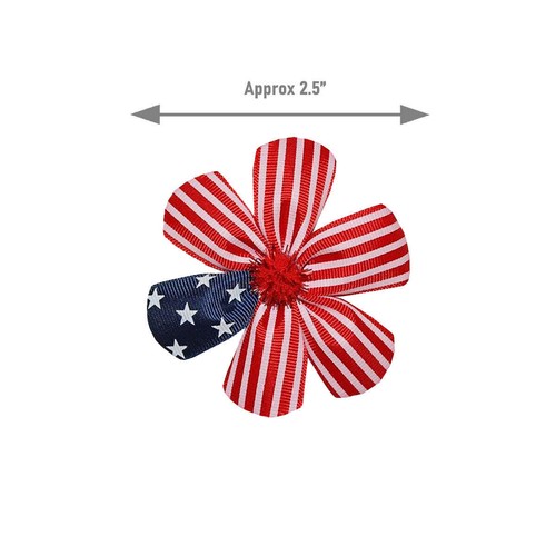 WD2U Baby Girl 2 Stars & Stripes Red White Blue July 4th Flower Hair Bows Clips - Picture 2 of 3