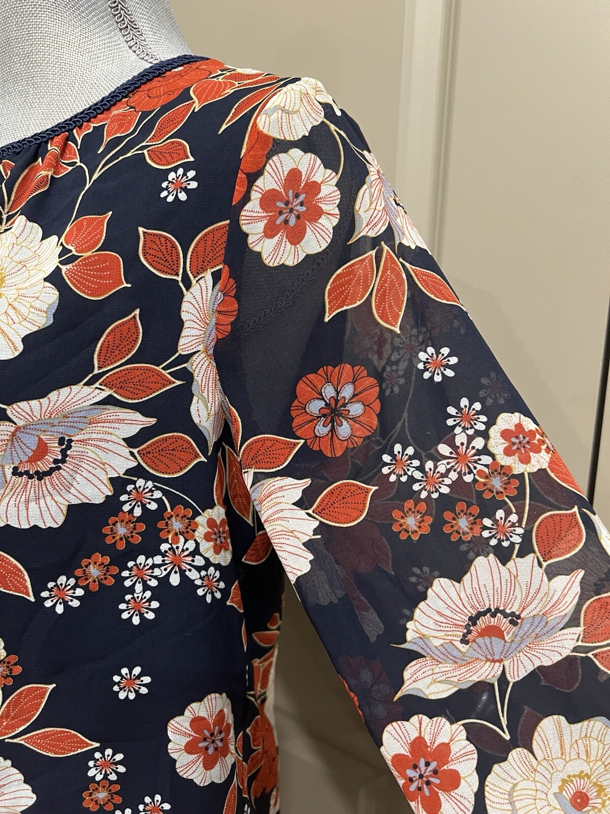 Daniel Rainn Floral Blouse Sheer PM Boho Peasant Cottage Botanical M Layered