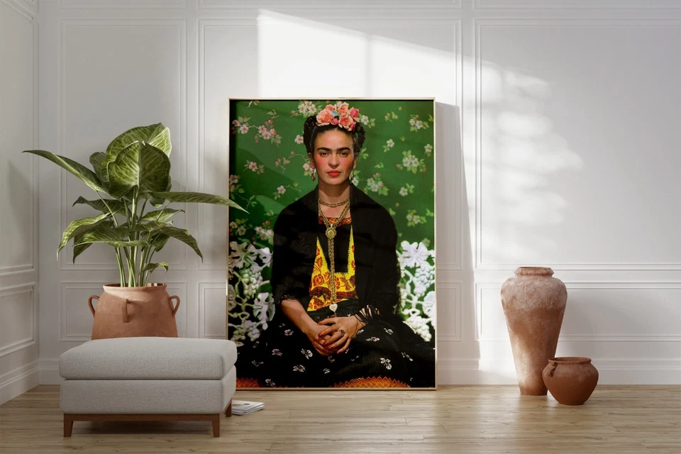 Impresión de papel tapiz sobre autorretrato de Frida Kahlo, obra de artista popular moderna Foto 4 de 4