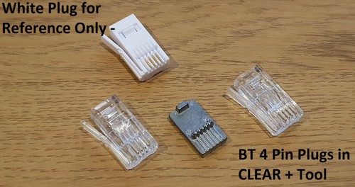 5 x BT 4 Wire 431A Telephone CLEAR Plugs Crimp End+ Metal Crimping Tool BNIB Kit - Picture 4 of 6