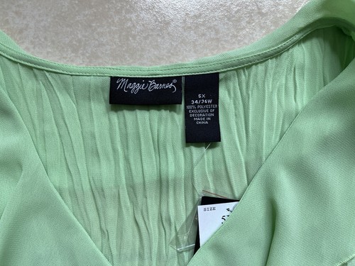 Maggie Barnes Sz 5X Green Ruffled V-neck Short Sleeve Floral Embroidery Blouse - Picture 2 of 12